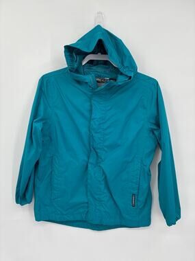 Pulse Teal Blue Girls Raincoat Windbreaker Jacket Hooded Vent Youth M 10/12